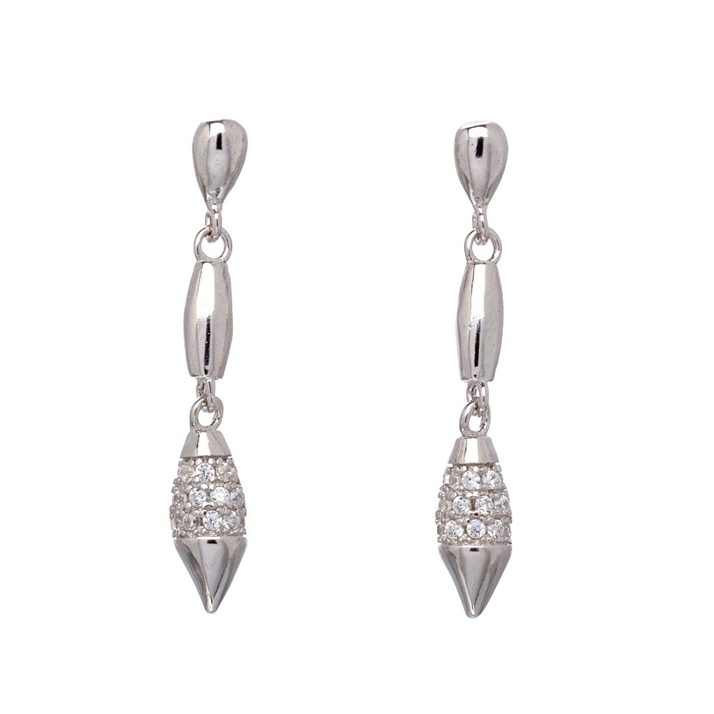 Sterling Silver Statement Teardrop Geometric Drop Earrings with CZ